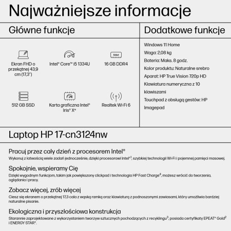 HP 17-CN3003CA Intel® Core™ i5-1334U 17,3" Full HD