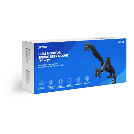 Savio UM-04 Dvigubas spyruoklinis monitorių laikiklis 17-32 colių