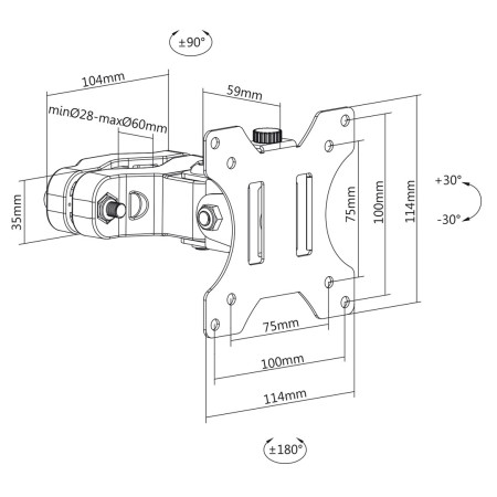 Maclean MC-983 Monitoriaus laikiklis vamzdžiui / stulpeliui 28-60 mm, 17-32'', maks. 8 kg