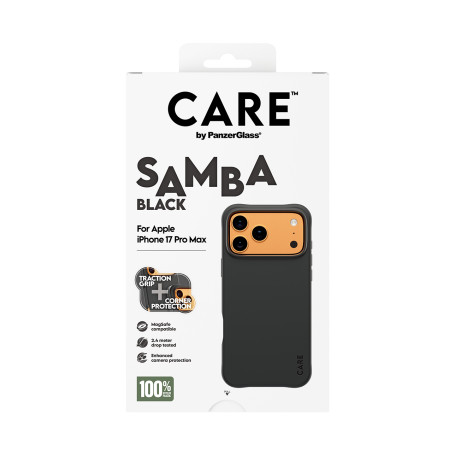 PanzerGlass CARE by Fashionable Case Samba Black su MagSafe iPhone 17 Pro Max dėklas Juodas