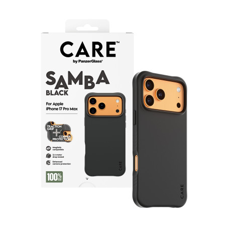 PanzerGlass CARE by Fashionable Case Samba Black su MagSafe iPhone 17 Pro Max dėklas Juodas