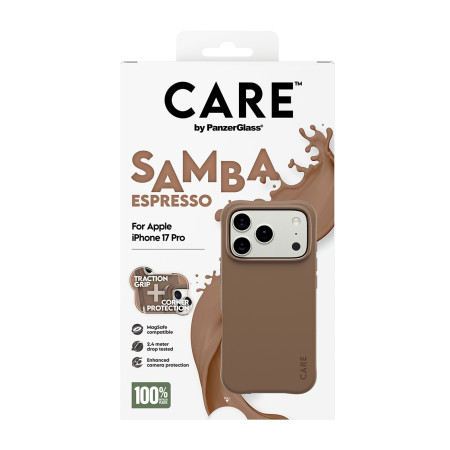 PanzerGlass CARE by Fashionable Case Samba Espresso su MagSafe iPhone 17 Pro mobiliojo telefono dėklas