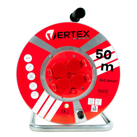 VERTEX PB50METAL 50 m prailginimo kabelis 3x2,5 mm 3000 W IP44 juodas