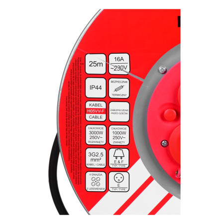 VERTEX PB25METAL 25 m prailginimo kabelis 3x2,5 mm juodas