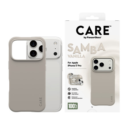 PanzerGlass CARE by Fashionable Case Samba Vanilla su MagSafe iPhone 17 Pro mobiliojo telefono dėklas