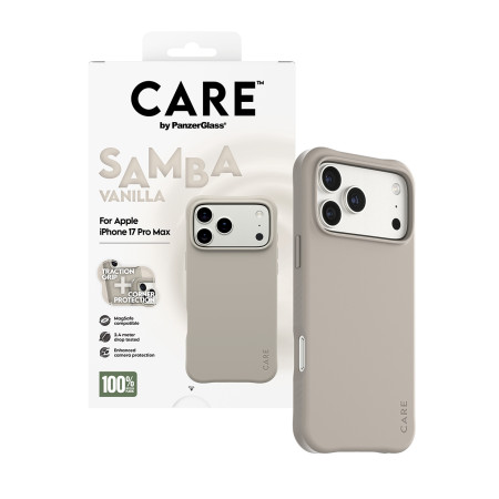 PanzerGlass CARE by Fashionable Case Samba Vanilla su MagSafe iPhone 17 Pro Max mobiliojo telefono dėklas