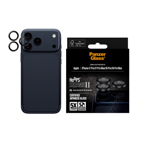 PanzerGlass Hoops® Ceramic II Kamera objektyvo apsauga iPhone 17 Pro | iPhone 17 Pro Max | iPhone 16 Pro | 16 Pro Max