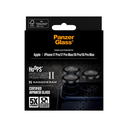 PanzerGlass Hoops® Ceramic II Kamera objektyvo apsauga iPhone 17 Pro | iPhone 17 Pro Max | iPhone 16 Pro | 16 Pro Max