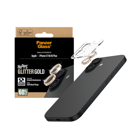 PanzerGlass® Hoops® Kamera Objektyvo Apsauga Blizganti Auksinė iPhone 17 | iPhone 16 | 16 Plus