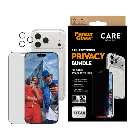 PanzerGlass CARE 3-in-1 Flagship Privatumo Rinkinys iPhone 17 Pro Max Skaidri ekrano apsauga