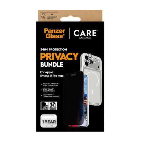 PanzerGlass CARE 3-in-1 Flagship Privatumo Rinkinys iPhone 17 Pro Max Skaidri ekrano apsauga