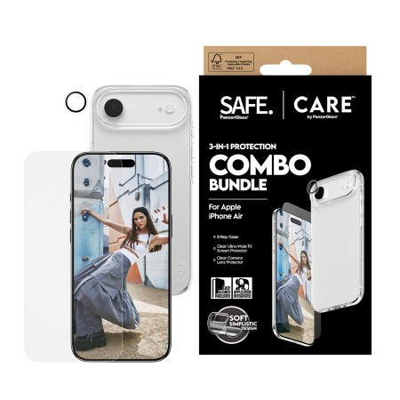 PanzerGlass SAFE CARE 3-in-1 Madingas Combo Rinkinys iPhone Air Skaidri ekrano apsauga