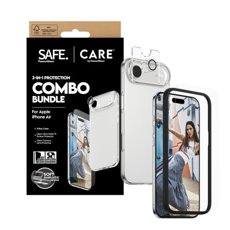 PanzerGlass SAFE CARE 3-in-1 Madingas Combo Rinkinys iPhone Air Skaidri ekrano apsauga