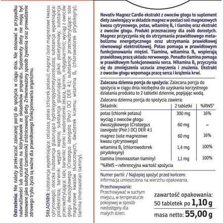 Novativ Magnesium Cardio 50 plėvele dengtų tablečių