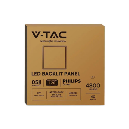 V-TAC LED Panelis 40W PHILIPS Driver 600x600mm Apšviestas 120Lm/W 4000K