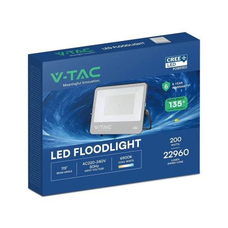 V-TAC 200W LED Prožektorius CREE Chip Juodas Korpusas Pilkas Stiklas 6500K