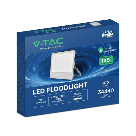 V-TAC 300W LED Potvynio Šviestuvas su CREE Lustu Juodas Korpusas Pilkas Stiklas 4000K 135lm/W