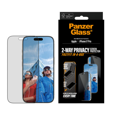 PanzerGlass ® Privatumo ekrano apsauga iPhone 17 Pro | Ultra-plačiai pritaikyta su FASTFIT IN-A-BOX