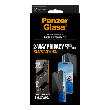 PanzerGlass ® Privatumo ekrano apsauga iPhone 17 Pro | Ultra-plačiai pritaikyta su FASTFIT IN-A-BOX