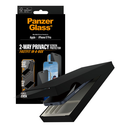 PanzerGlass ® Privatumo ekrano apsauga iPhone 17 Pro | Ultra-plačiai pritaikyta su FASTFIT IN-A-BOX