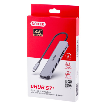 UNITEK HUB USB-C H1118A su USB-A x3, USB-C, HDMI, SD, microSD