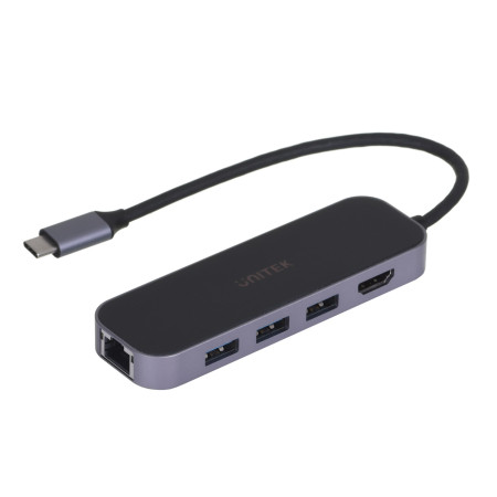 UNITEK USB-C 3.1 Koncentratorius su RJ-45, 3xUSB-A, HDMI, 4K, PD100W