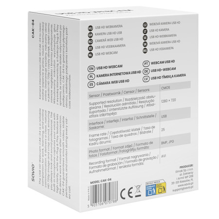 Savio CAK-04 internetinė kamera 720 MP 1280 x 720 pikselių USB