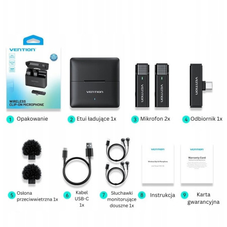 Vention USB-C mikrofonų rinkinys su įkrovimo dėklu