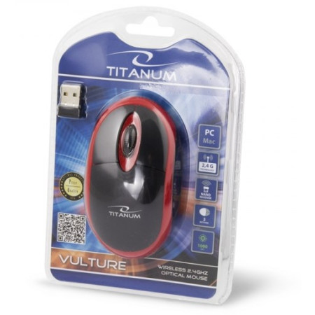 Titanum TM116E belaidė 3D pelė 2,4 GHz juoda / raudona