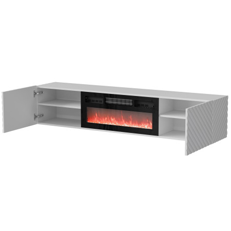 Cama RTV spintelė LARA 183x35x37 balta matinė + juodas židinys