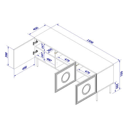 RTV spinta PALAZZO 150x42x60 juoda + ąžuolinė
