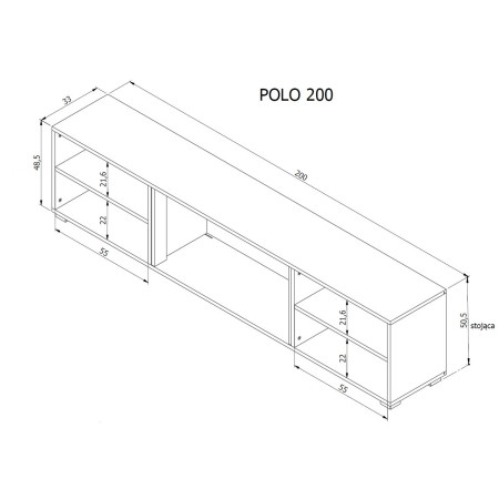 RTV spintelė POLO 180x33x39 balta + židinys juodas