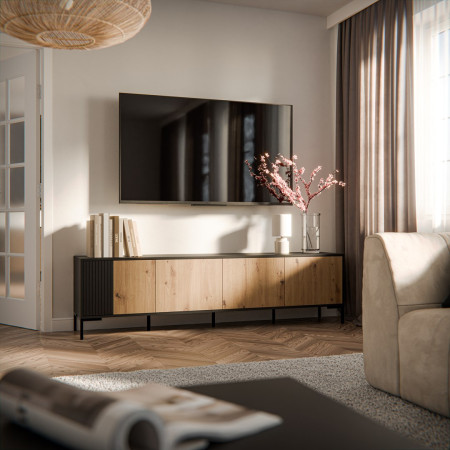 Cama MERCI RTV spintelė 200 x 40 x 54 cm juoda/ąžuolo artisan