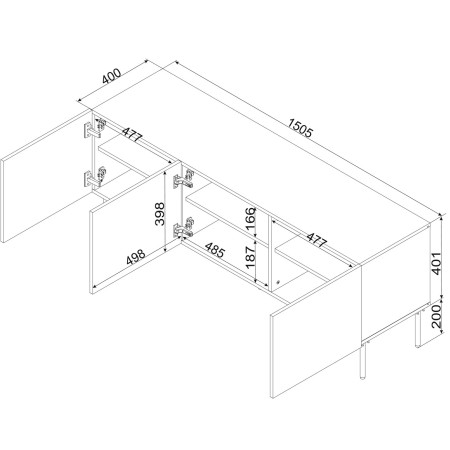 Cama PALAZZO BIS 3D RTV spintelė 151 x 40 x 60 cm balta matinė