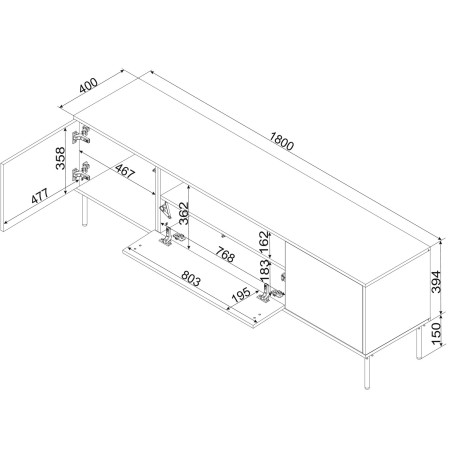 Cama RTV spintelė EF + židinys juoda TRESSE 180x40x54,5 kašmyras matinis