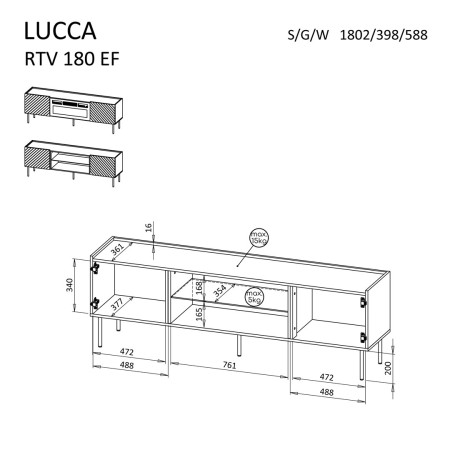 Cama LUCCA 490371 TV stovas / baldas garso ir vaizdo aparatūrai 1 spintos