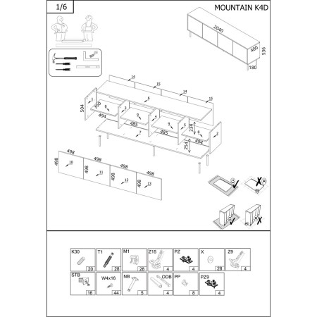 Cama MOUNTAIN 207000 TV stovas garso ir vaizdo aparatūrai su 4 spintomis