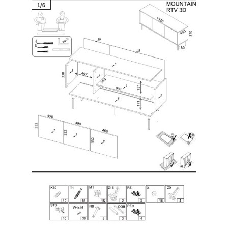 Cama MOUNTAIN 207001 TV stovas garso ir vaizdo aparatūrai su 1 spinta