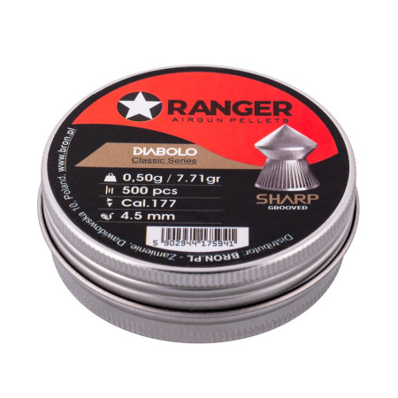 4,5 mm RANGER Diabolo Professional Sharp Grooved Point 500 granulių
