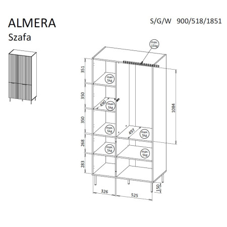Cama ALMERA Miegamojo drabužių spinta Riešutmedžio 6 spintos 4 durys