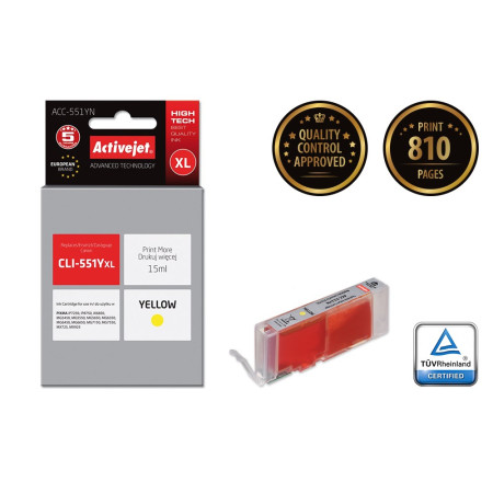 Activejet ACC-551YN rašalas (Canon CLI-551Y pakaitalas; geltonas)