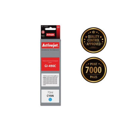 Activejet AC-G490C rašalas (pakaitalas Canon GI-490C; 70 ml; mėlynos spalvos)