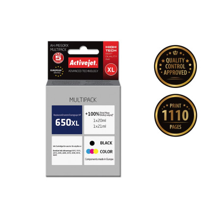 Activejet AH-M650RX rašalas (pakaitinis HP 650 CZ101AE/CZ102AE; 1 x 20 ml, 1 x 21 ml; juodas, spalvotas)