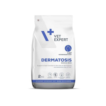 VET EXPERT Veterinarinė Dieta Dermatozė Katėms - Antis ir Ryžiai - sausas maistas - 2kg