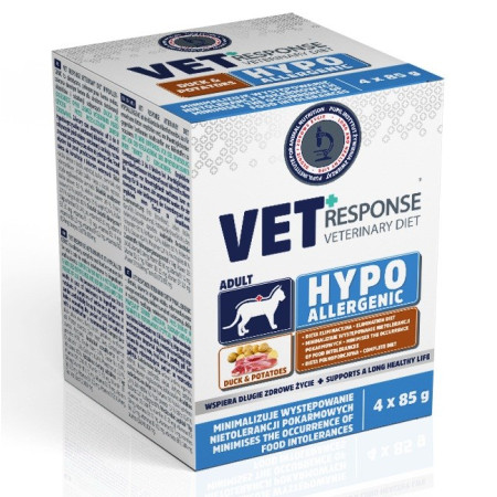 VET RESPONSE Hypoallergenic Duck - šlapias kačių maistas - 4x85g