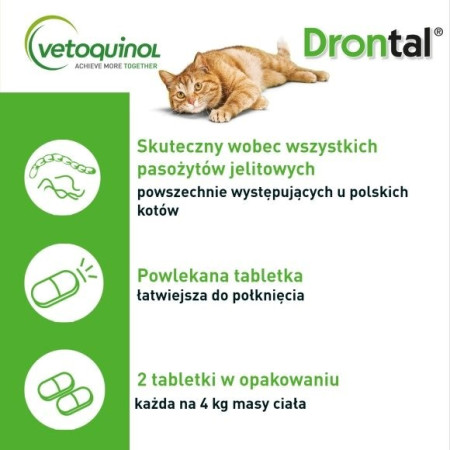 VETOQUINOL Drontal - tabletės nuo parazitų katėms - 2 vnt.