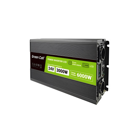Green Cell LCD 24 V 3000W/60000W automobilinis inverteris su ekranu - švarus sinusinis maitinimo adapteris / inverteris
