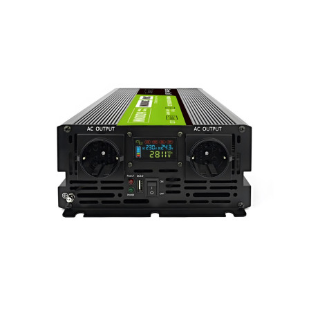 Green Cell LCD 24 V 3000W/60000W automobilinis inverteris su ekranu - švarus sinusinis maitinimo adapteris / inverteris
