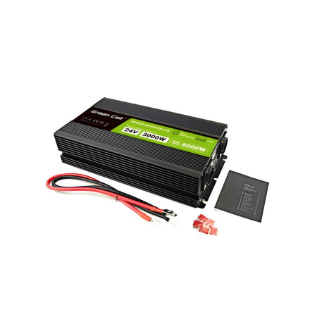 Green Cell LCD 24 V 3000W/60000W automobilinis inverteris su ekranu - švarus sinusinis maitinimo adapteris / inverteris