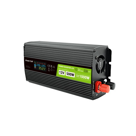 Green Cell LCD 12V 500W/10000W automobilinis inverteris su ekranu - švarus sinusinis